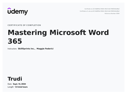 Mastering Microsoft Word 365 certificate