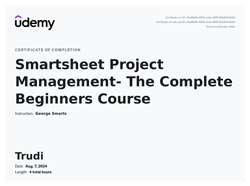 Smartsheet Project Management certificate